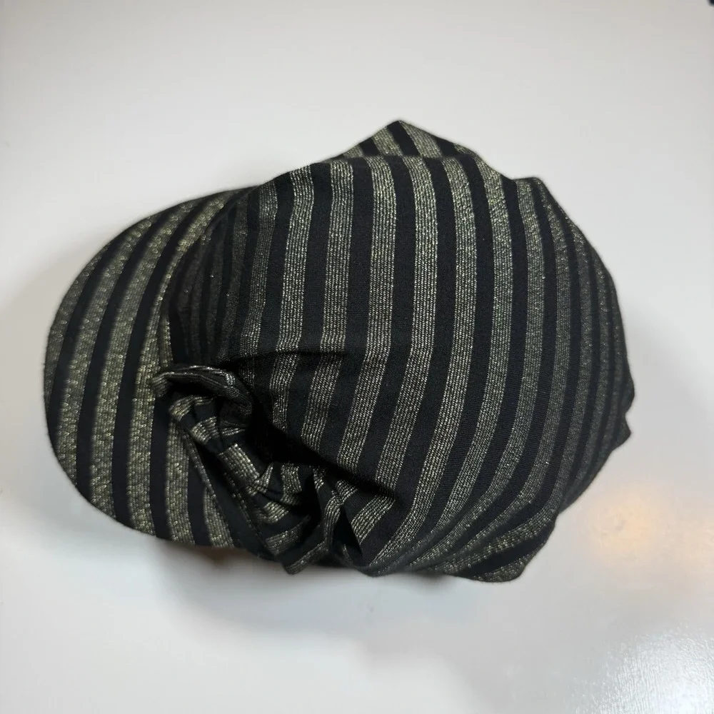 Scala Pronto Black Metallic Shimmer Stripe Breton Cap Side Bow Baker Boy Hat